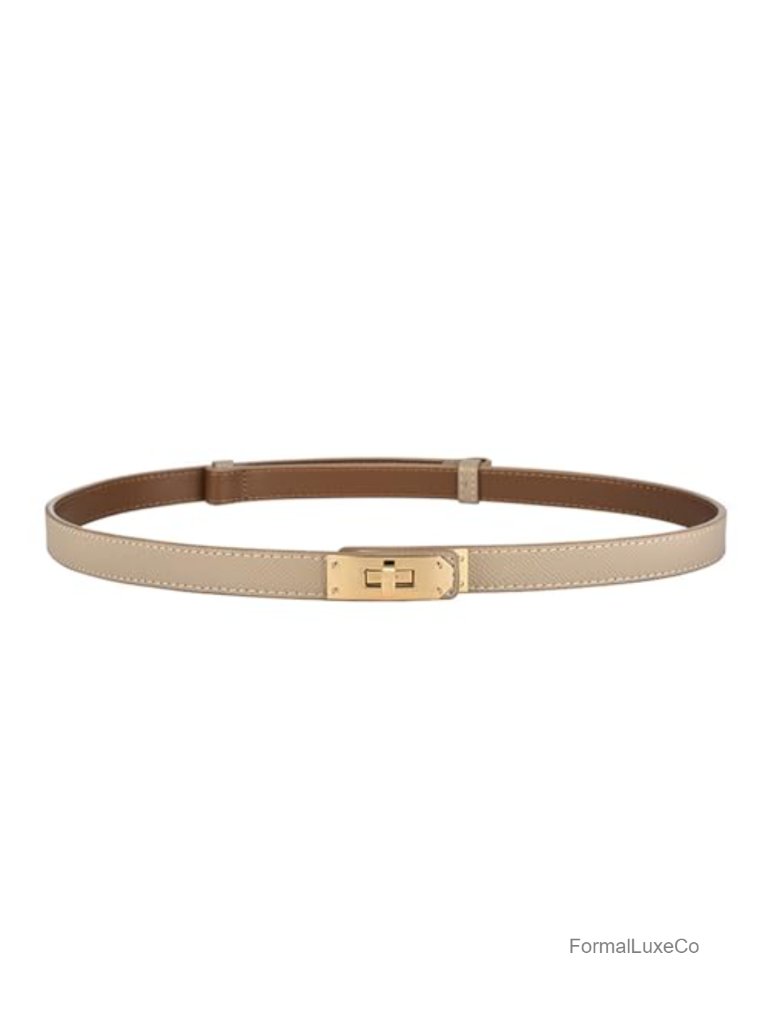 Skinny Leather Belt With Alloy Turn Lock Buckle For Dresses Jeans